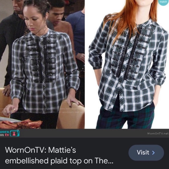 New J.CREW Embellished Tartan Plaid Shirt Blouse Green Sequin Beaded Snowflake - Picture 12 of 16